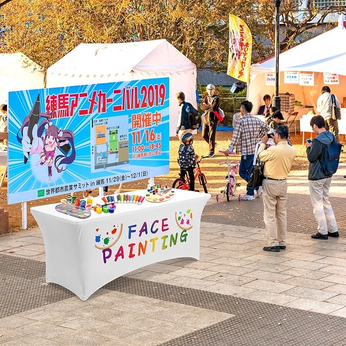 Oudain 6 ft Face Painting Station Tablecloth Stretch Spandex Table Cloth Cover Face Painting Rectangle Table Decor for Party Carnivals Sports Events Outdoor Makeup Business Advertising Supplies