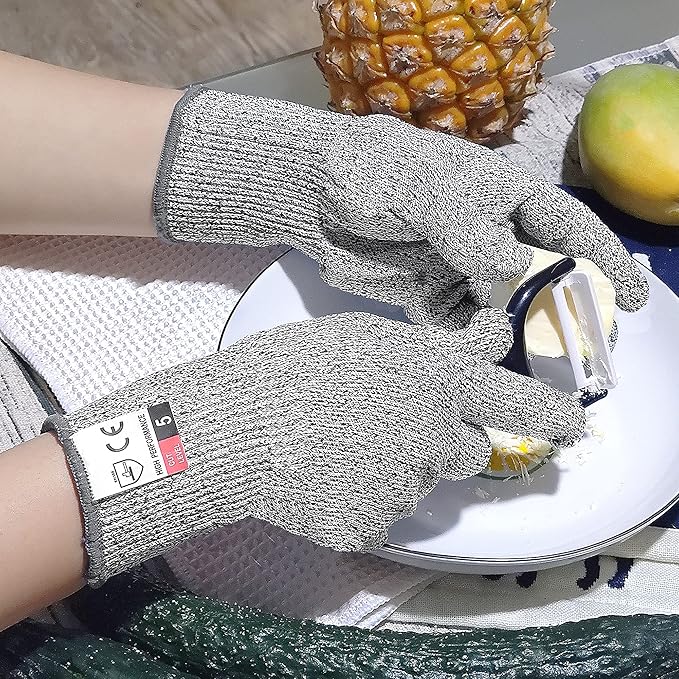 DEYAN Cut Resistant Gloves, Level 5 Protection Safety Cutting Gloves, Kitchen Cuts Glove for Chef Oyster Shucking, Mandolin Slicing, Meat Cutting and Wood Carving(Large-2 Pairs)