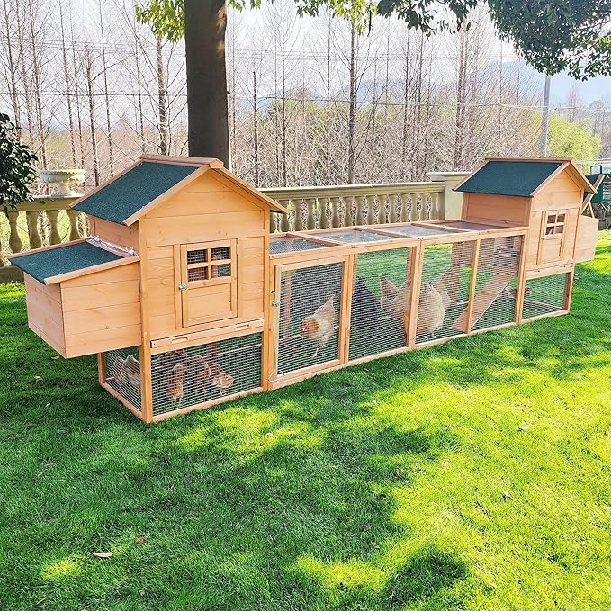 160" Chicken Coop for 4-8 Chickens Rabbit Hutch Outdoor Small Animal Cage Weatherproof Quail Cage with Run, Pull-Out Tray, Nesting Boxes