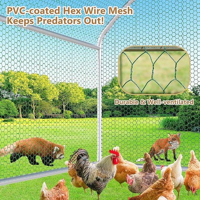 Large Metal Chicken Coop Run, 19.2x9.8x6.2 ft Chicken Runs for Yard with Cover, Walk-in Chicken Pen for 18-24 Hens, Anti-Rust Poultry Cage with Stable Wind-Resistant Dome Roof Design