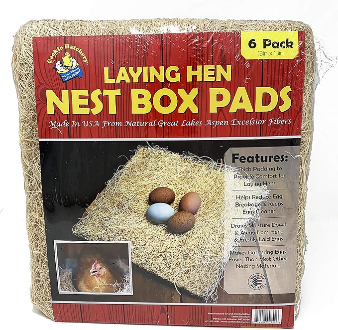 Cackle Hatchery Laying Hen Nest Box Pads Made in USA from Sustainable Aspen Exceslior - 13x13 Nesting Box Liners (6-Pack)