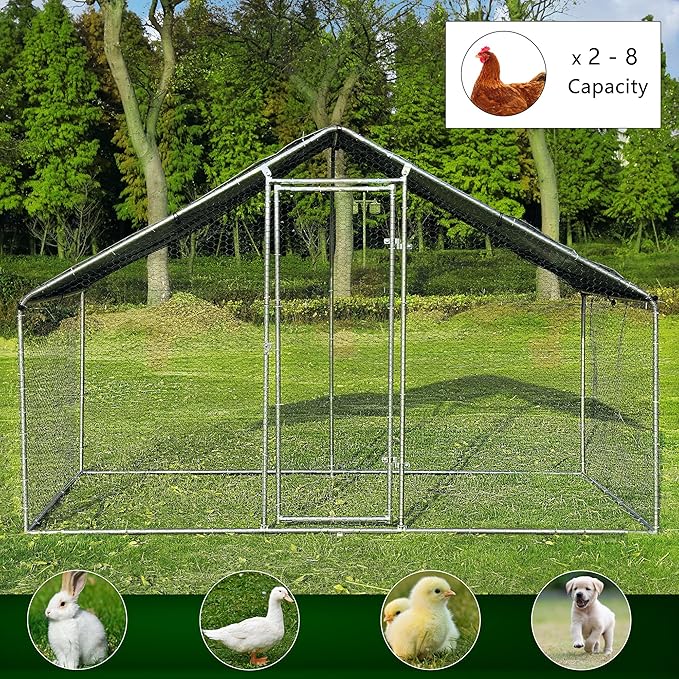 Betterhood Large Metal Chicken Coop Upgrade Tri-Supporting Wire Mesh Chicken Run,Chicken Pen with Water-Resident and Anti-UV Cover,Duck Rabbit House Outdoor(10’ W x 6.6’ L x 6.5’ H)