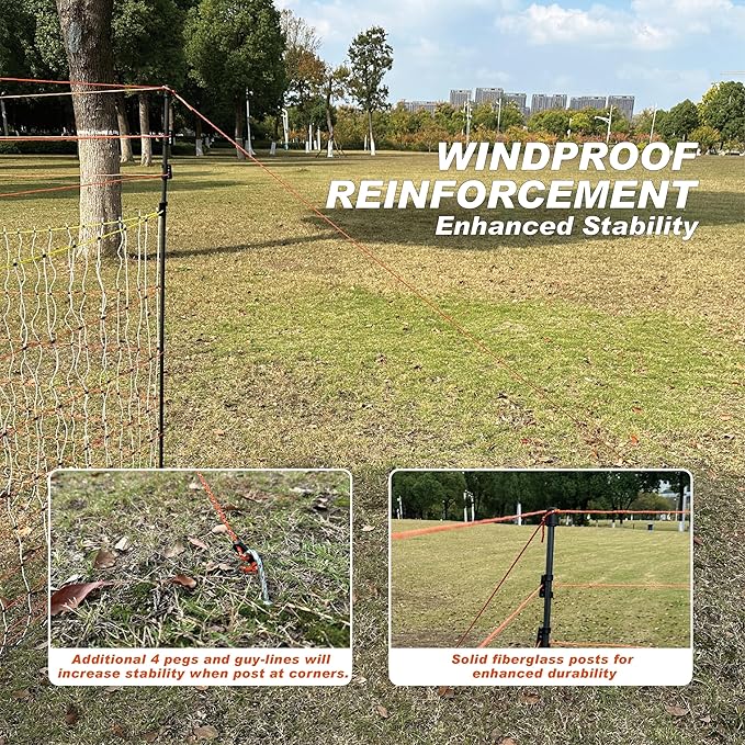 Poultry Electric Netting Fence - 41.3''H (can be Manually Raised to 53.1''H) x 98.5'L for Flying Chicken, Sheep, Goats in Farms, Ranches and Gardens, PK2