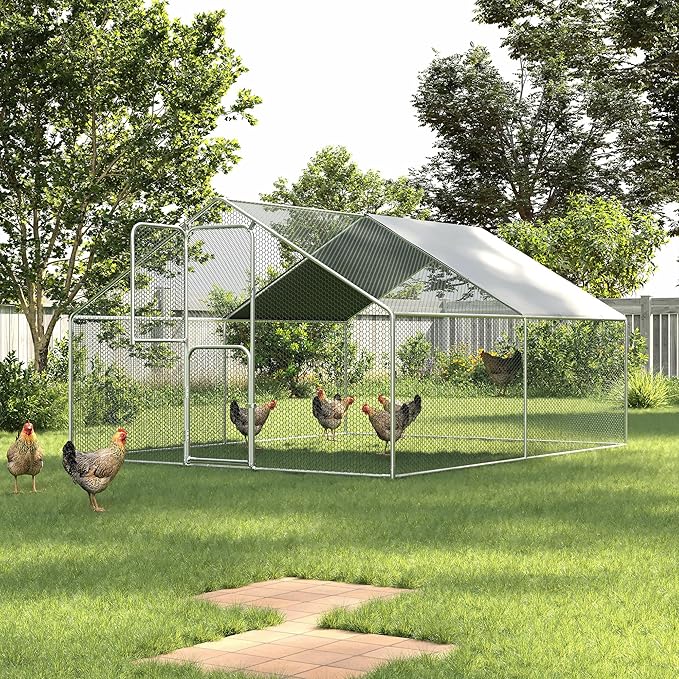Large Chicken Coop for 20 Chickens,Walk-in Chicken Run for Yard with Cover,Chicken Pens Outdoor Metal Portable Chicken Tractor Cage Enclosure Crate Outside for Small Animals Bird Duck Rabbit Hen