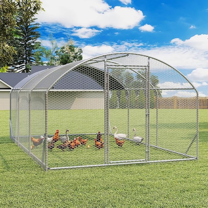 Large Metal Chicken Coop, Walk-in Chicken Run Pen with Waterproof Cover, Dome Roof Poultry Cage for Outdoor, Backyard, Farm (8.96'Wx18.9'Lx6.4'H)