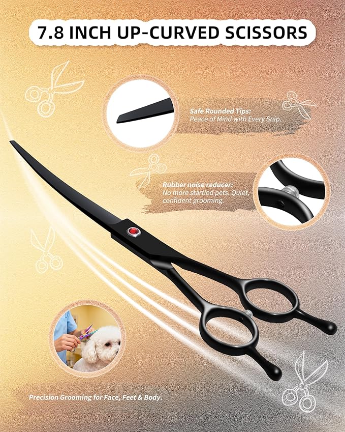 Dog Grooming Scissors, Curved Scissors for Dog Grooming, 7.9 inch, 30 Degree of Curved Blade,Light Weight, Stainless Steel Pet Shears for Trimming Face and Paws(Curved, Pitch-Black)