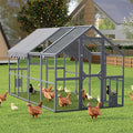 KEIKI Chicken Coop, 9.3 x 6.2 x 6 FT, Large Wooden Chicken Run with Waterproof Cover, Outdoor Walk-in Hen House, for Backyard Farm, Grey