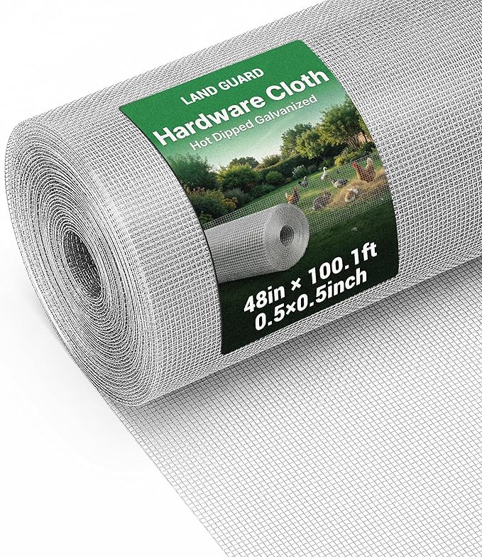 Land Guard Hardware Cloth 1/2 Inch 48inx100.1ft 19 Gauge Square Chicken Wire Fence Mesh Roll Raised Garden Bed Plant Supports Poultry Netting Cage Snake Fence…