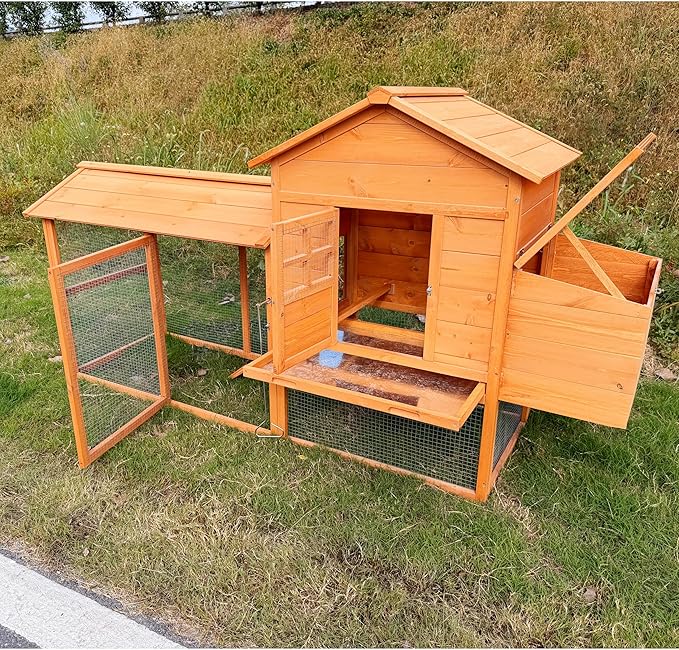 Wooden Chicken Coop for 4 to 6 Chickens Large Poultry Hen House with Outdoor Run Nesting Box Pull Out Tray and Easy Access Sliding Door