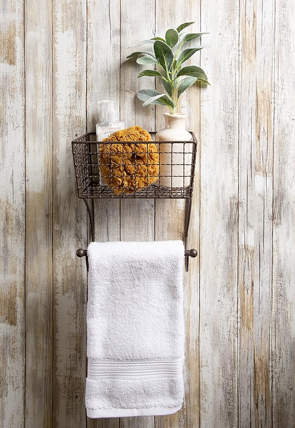 DII Rustic Farmhouse Bathroom Décor, Metal Storage, Small Towel Bar, Rustic