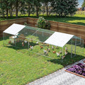 Large Metal Chicken Coop,19.7x9.8x6.4 FT Chicken Run for Yard with Waterproof & Anti-UV Cover,Walk in Chicken Pen with Feeding Door (26.2 * 9.8 * 6.4 ft)