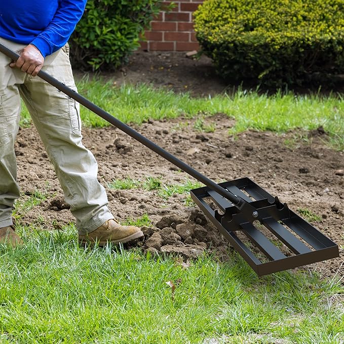 GAW Black Lawn Leveling Rake, 40" x 10" 7.2ft Handle Heavy Duty Ground Plate Rake for Lawns, Effort Saving Lawn Leveler Tool, Levelawn Tool for Yard, Backyard, Garden, Golf Couse, Farm, Pasture