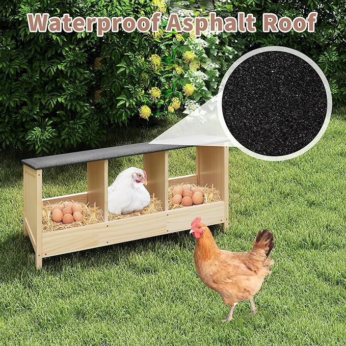 COZIWOW Chicken Nesting Boxes 3 Compartment-Waterproof Asphalt roof, Easy to Install, Wooden Nesting Boxes for Chicken Coop, Egg Laying Boxes for Hens,Ducks,Poultry,Rabbit,Squirrel