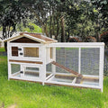 Rabbit Hutch Indoor Bunny Cage Outdoor Rabbit Cage 2 Tier Wooden Guinea Pig Cage with Runway and 3 Pull Out Trays, 4 Opening and Closing Doors