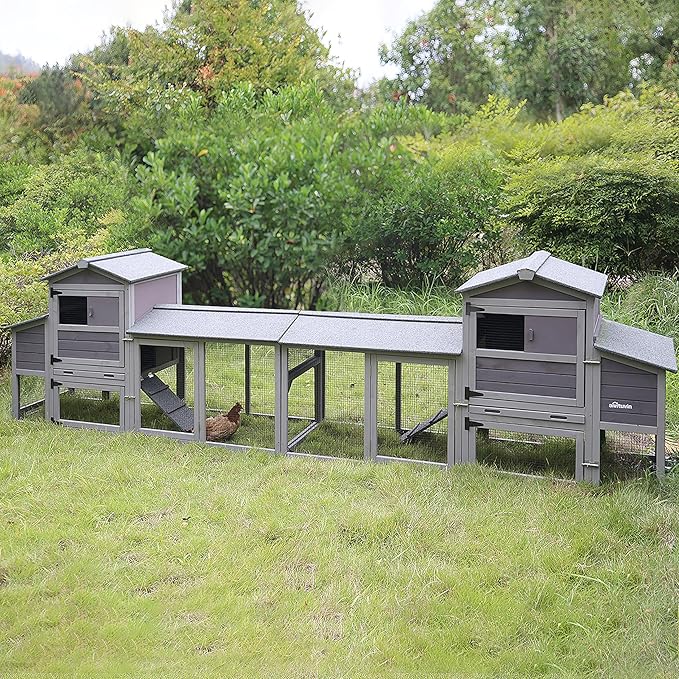 Aivituvin 160in Chicken Coop Extension Design Wooden Hen House Poultry Cage Movable with Nesting Box and Run (Two Sets)