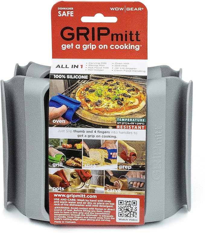 Silicone BBQ & Kitchen Mitt 2-Pack Set (Small/Medium, Gray)