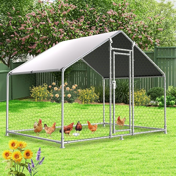 Large Metal Chicken Coop 6.4x9.84x6.6ft Chicken Runs for Yard with Cover, Walk in Chicken Coops for 6-12 Chickens, Heavy Duty Chicken Run Lockable Chicken Pen Outdoor Poultry Cage