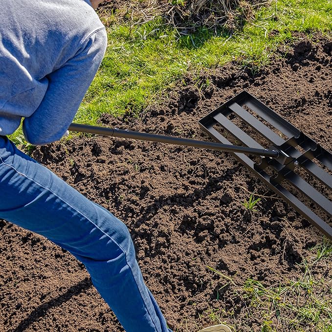 GAW Black Lawn Leveling Rake, 36" x 10" 7.2ft Handle Heavy Duty Ground Plate Rake for Lawns, Effort Saving Lawn Leveler Tool, Levelawn Tool for Yard, Backyard, Garden, Golf Couse, Farm, Pasture