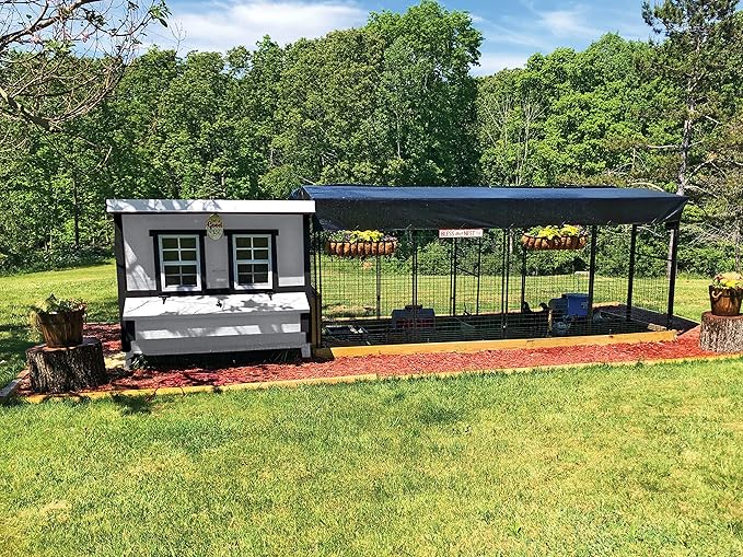 OverEZ Farmhouse Large Chicken Coop for Up to 15 Chickens - Nesting Box - Large Bird, Poultry and Hen House Made from Wood, Made in USA