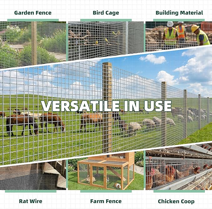16 Gauge Galvanized Hardware Cloth 48in x 100ft Silver 1 inch Welded Garden Fence Roll for Gardens, Chicken Coops & Poultry Animal Netting Cage