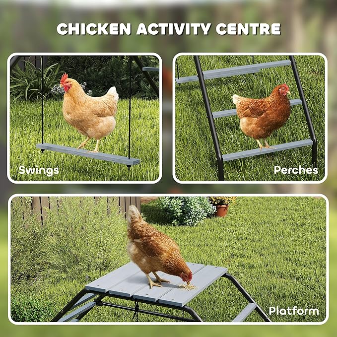 PawHut Steel Chicken Coop Perches with Adjustable Swing, 10 Roosting Bars, Activity Play Set, Chicken Coop Accessory Toys for Backyard, Farm