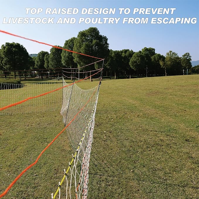 Poultry Electric Netting Fence - 47.3''H (can be Manually Raised to 59.1''H) x 98.5'L for Flying Chicken, Sheep, Goats in Farms, Ranches and Gardens, PK1