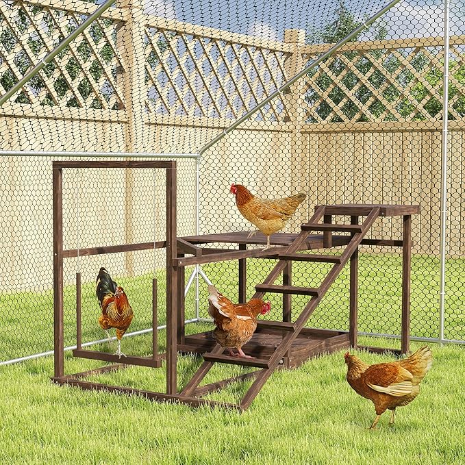 PawHut Wooden Chicken Coop Perches with Swing, Roosting Bars, Activity Play Set, Chicken Coop Accessory Toys for Coop, Coffee