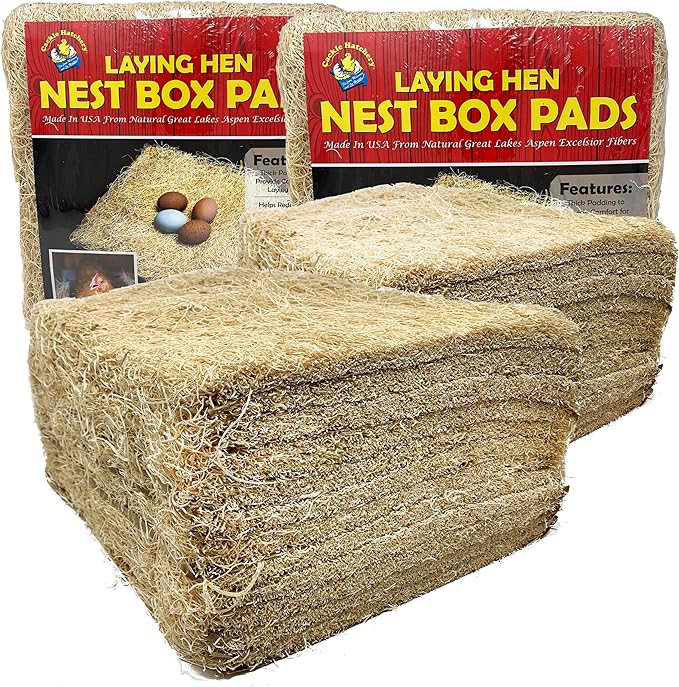 Laying Hen Nest Box Pads Made in USA from Sustainable Aspen Exceslior - 13x13 Nesting Box Liners (24 Pack)