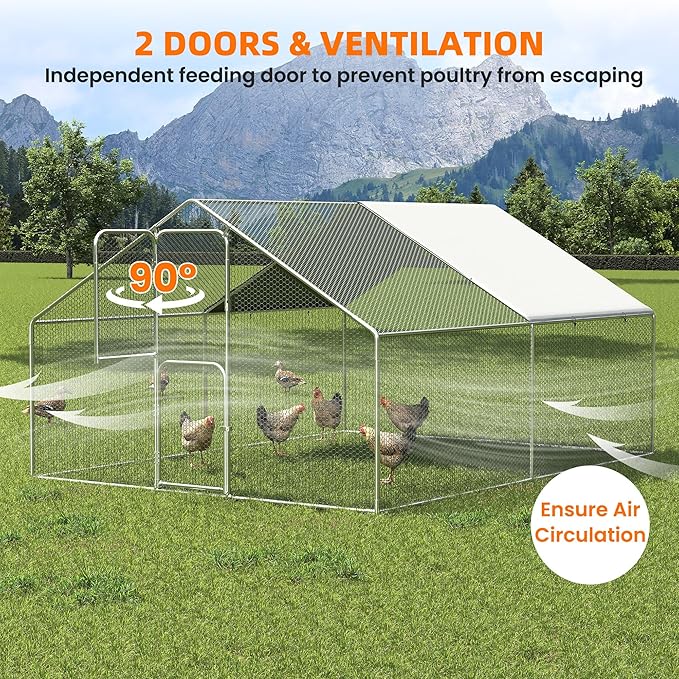 Large Chicken Coop for 20 Chickens,Walk-in Chicken Run for Yard with Cover,Chicken Pens Outdoor Metal Portable Chicken Tractor Cage Enclosure Crate Outside for Small Animals Bird Duck Rabbit Hen