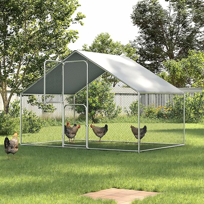 UDPATIO Large Metal Chicken Coop Walk in, Outdoor Heavy Duty Chickens Pen Run w/Cover for 10-15 Chickens - Predator Proof Poultry House