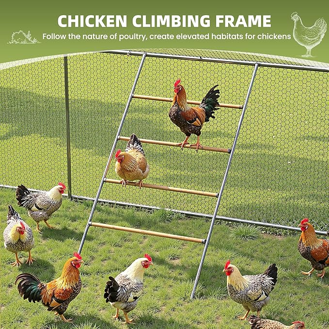 UDPATIO Chicken Coop & Metal Run - Spacious Walk in Pen for 10 Chickens with Double Feed Door, UV-Resistant Cover, Galvanized Frame - Duck & Rabbit House