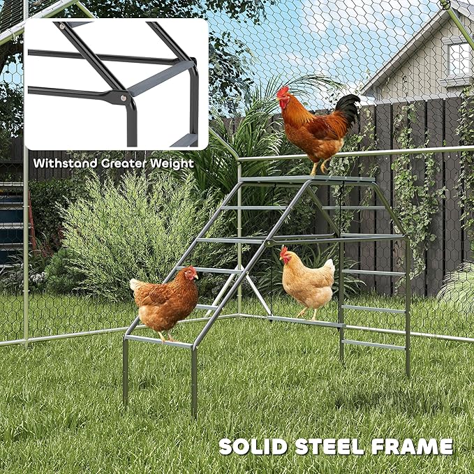 PawHut Steel Chicken Coop Perches with Adjustable Swing, 10 Roosting Bars, Activity Play Set, Chicken Coop Accessory Toys for Backyard, Farm