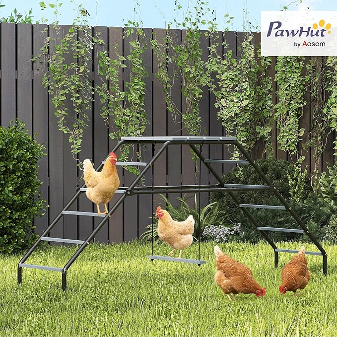 PawHut Steel Chicken Coop Perches with Adjustable Swing, 10 Roosting Bars, Activity Play Set, Chicken Coop Accessory Toys for Backyard, Farm