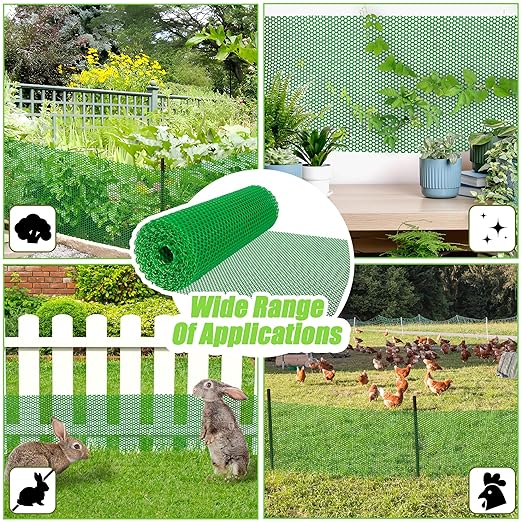 Green Plastic Wire Mesh Fence Roll - 15.7IN x 20FT Plastic Chicken Wire Mesh for Poultry， Chicken Puppy Rabbit, Floral-Plastic Fence