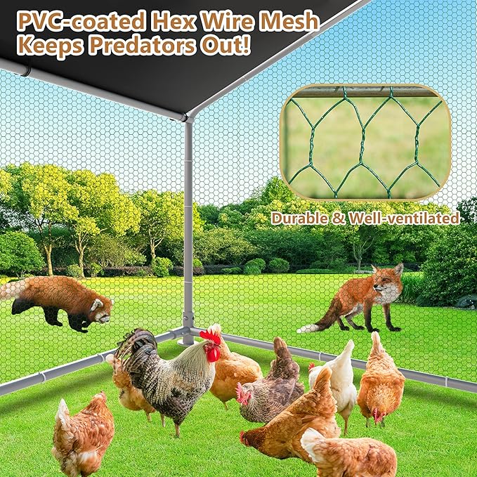 Large Metal Chicken Coop 6.4x9.84x6.6ft Chicken Runs for Yard with Cover, Walk in Chicken Coops for 6-12 Chickens, Heavy Duty Chicken Run Lockable Chicken Pen Outdoor Poultry Cage