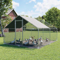 Large Metal Chicken Coop Walk-in Poultry Cage Hen Run House Spire Shaped Cage with Waterproof and Anti-Ultraviolet Cover for Outdoor Backyard Farm Use (13.2’ L × 9.84’ W)