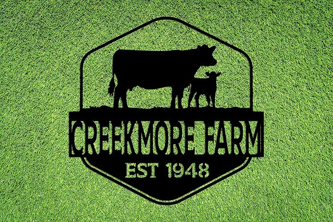 Custom Metal Farm Name Sign, Farmhouse Decor, Personalized Cow Sign, Family Name Sign, Outdoor Wall Decor, Large Customize Decoration, Farm Entrance Sign, Ranch Gate Sign, Barn Sign, Gift for Farmer