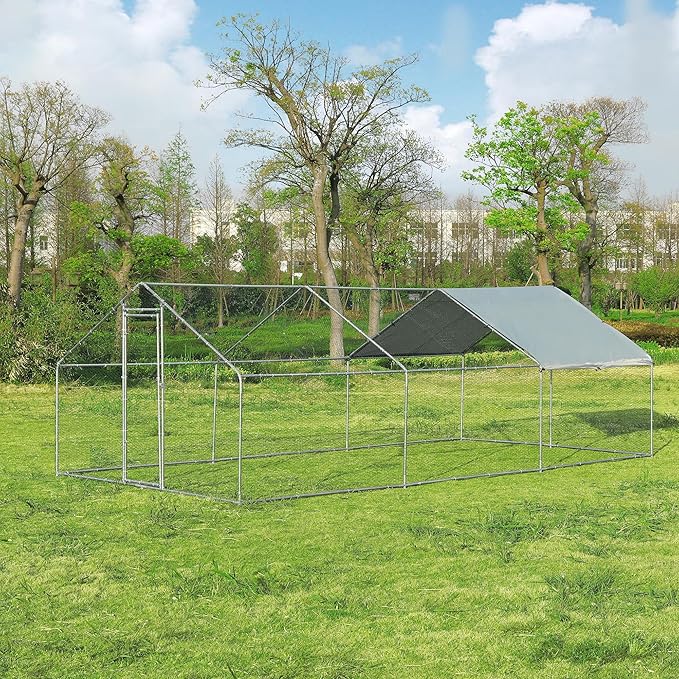 Betterhood Large Metal Chicken Coop Upgrade Tri-Supporting Wire Mesh Chicken Run,Chicken Pen with Water-Resident and Anti-UV Cover,Duck Rabbit House Outdoor(10’ W x 19.5’ L x 6.5’ H)
