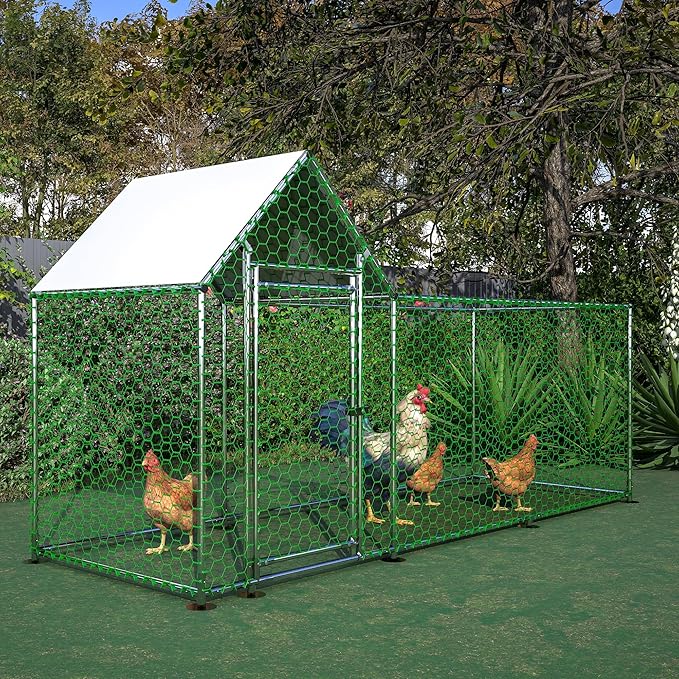 Metal Chicken Coop with Waterproof Cover, 10x3x5ft Chicken Run for Yard, Outdoor Backyard Farm Walk-in Hen House, Chickens Poultry Cage for Ducks, Rabbits and Small Pets