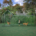 KEIKI Large Metal Chicken Coop, Metal Chicken Run with Waterproof Cover, Farm Poultry Run Hutch Hen House, Outdoor Walk-in Chicken Pen for Poultry Duck Rabbit, 9.93ft x 3.52ft x 4.97ft