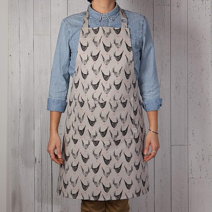 Now Designs Chicken Scratch Cotton Chef's Kitchen Apron, Chicken Print 28 x 32 inches