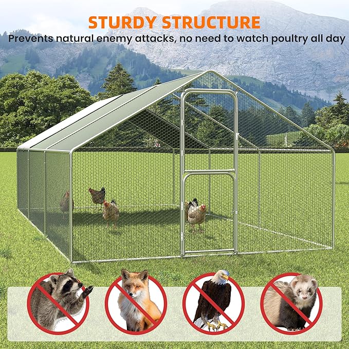 UDPATIO Large Metal Chicken Coop Run House, Walk in Heavy Duty Outdoor Enclosure w/Cover for 30+ Chickens, Ducks, Rabbits - Predator Proof Poultry Pen Habitat Hutch