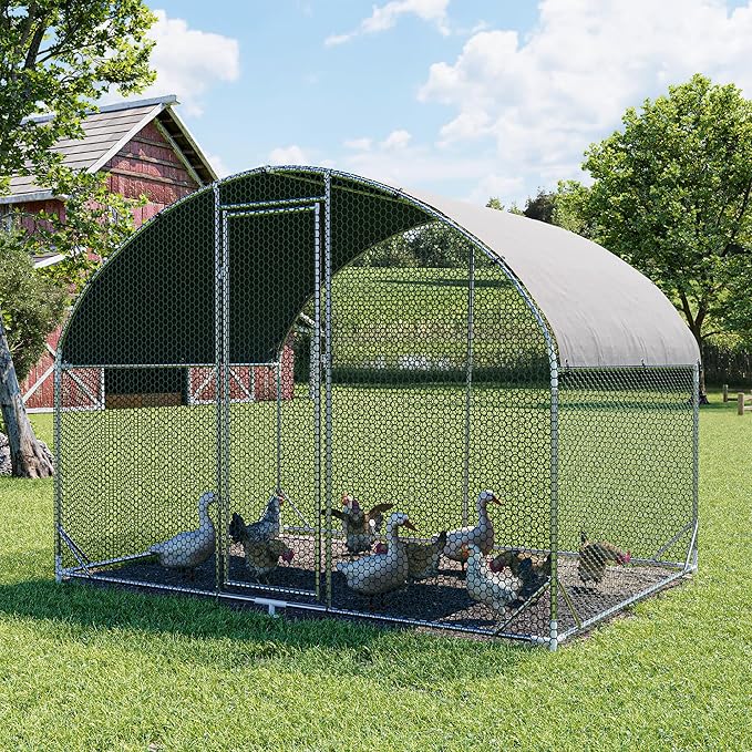 Large Metal Chicken Coop, Walk-in Poultry Cage Galvanized Hen Playpen House Dome Shaped Coop with Waterproof and Anti-Ultraviolet Cover and Lockable Door for Outdoor, Backyard Farm (6.23’ L x 9.2’ W)