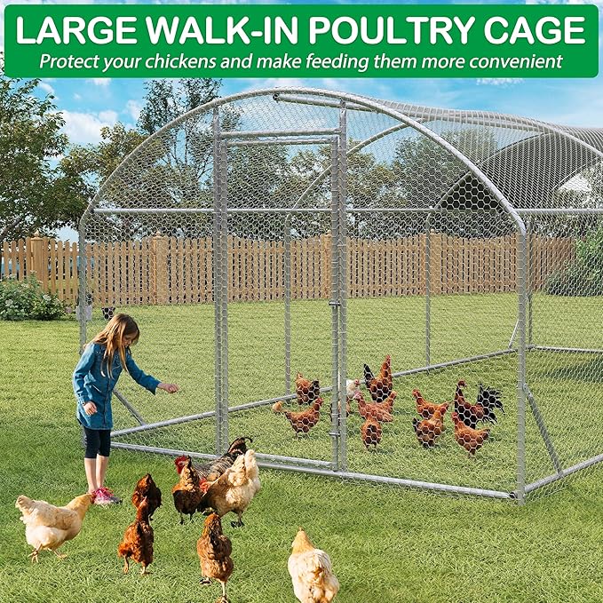 Large Metal Chicken Coop, Walk-in Chicken Run Pen with Waterproof Cover, Dome Roof Poultry Cage for Outdoor, Backyard, Farm (8.96'Wx18.9'Lx6.4'H)