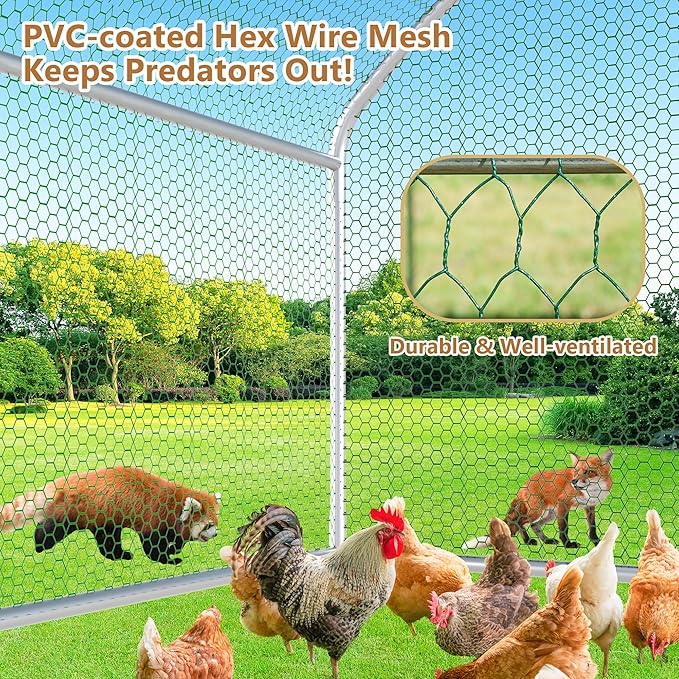 Large Metal Chicken Coop Run, 6.4x9.8x6.2 ft Chicken Runs for Yard with Cover, Walk-in Chicken Pen for 6-12 Hens, Anti-Rust Poultry Cage with Stable Wind-Resistant Dome Roof Design