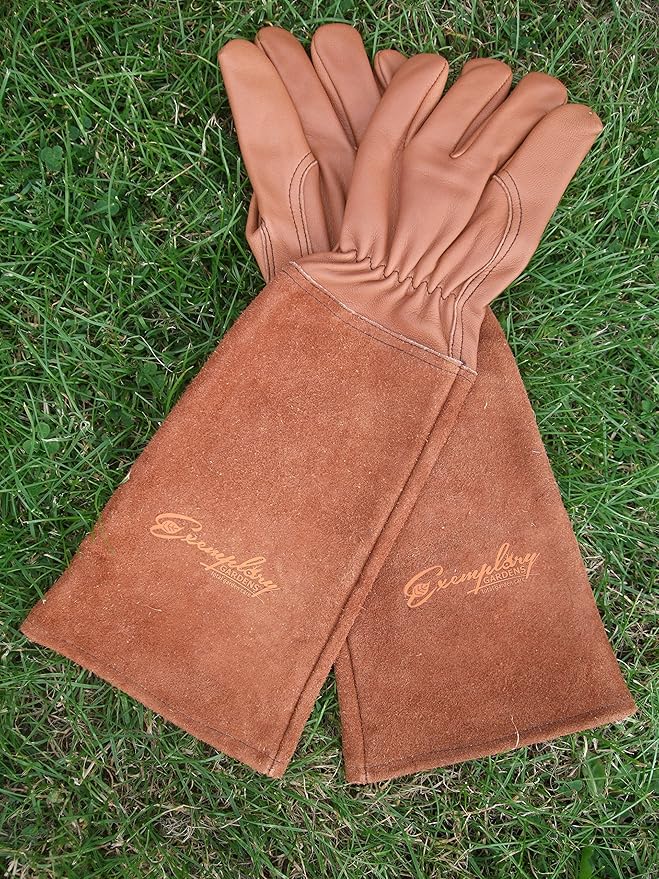 Rose Pruning Gloves for Men and Women - Thorn Proof Goatskin Leather Gardening Gloves with Gauntlet (Large, Brown)