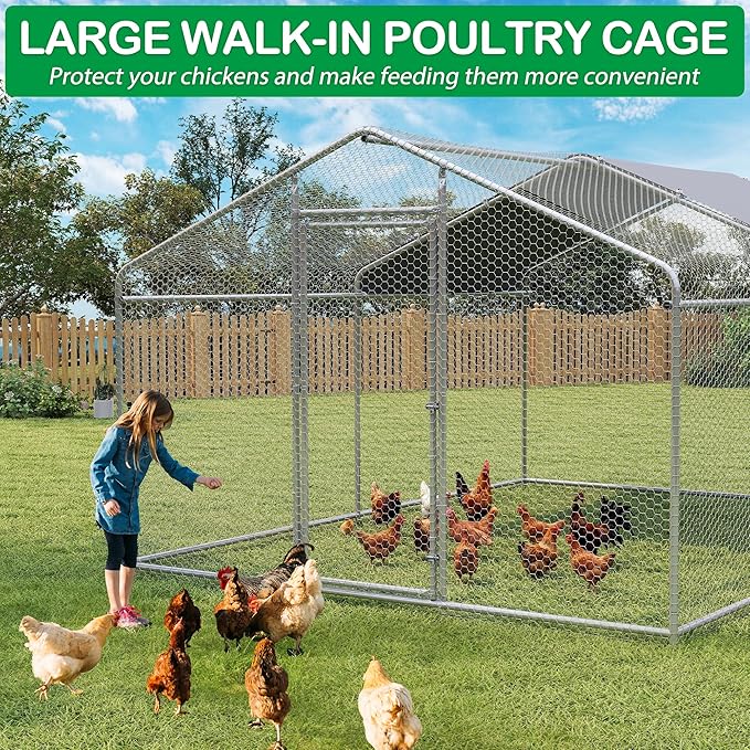 Large Metal Chicken Coop, Walk-in Chicken Run Pen with Waterproof Cover, Spire Roof Poultry Cage Run for Outdoors, Backyard, Farm(9.7'Wx12.99'Lx6.4'H)