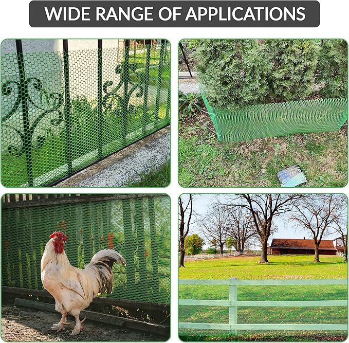 QueenBird Green Plastic Wire Mesh Fence 15.7IN x 10FT Roll - Ideal for Poultry, Dogs, Rabbit, Snake Barrier & Gardening - Durable Plastic Chicken Wire Mesh - Versatile Plastic Fencing&Netting Solution