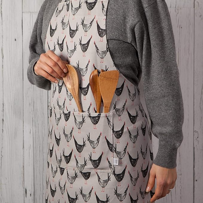 Now Designs Chicken Scratch Cotton Chef's Kitchen Apron, Chicken Print 28 x 32 inches