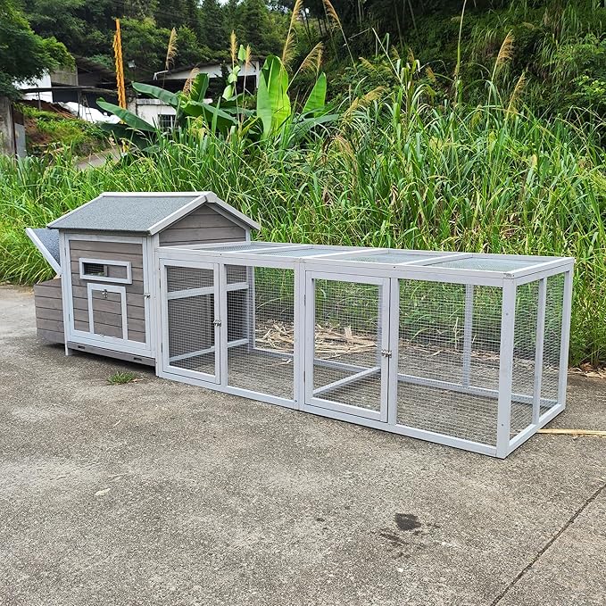 118＂ Large Wooden Chicken Coop Walk-in Poultry Cage with Free-Range Doors, Nesting Box,Leakproof Pull-on Tray,Outdoor Hen House Poultry Cage,for Yard Farm